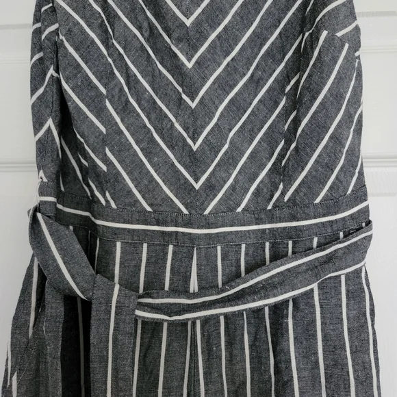 Loft Jumpsuit Belted Striped Wide Leg Jumpsuit Grey White 8 - Picture 8 of 9